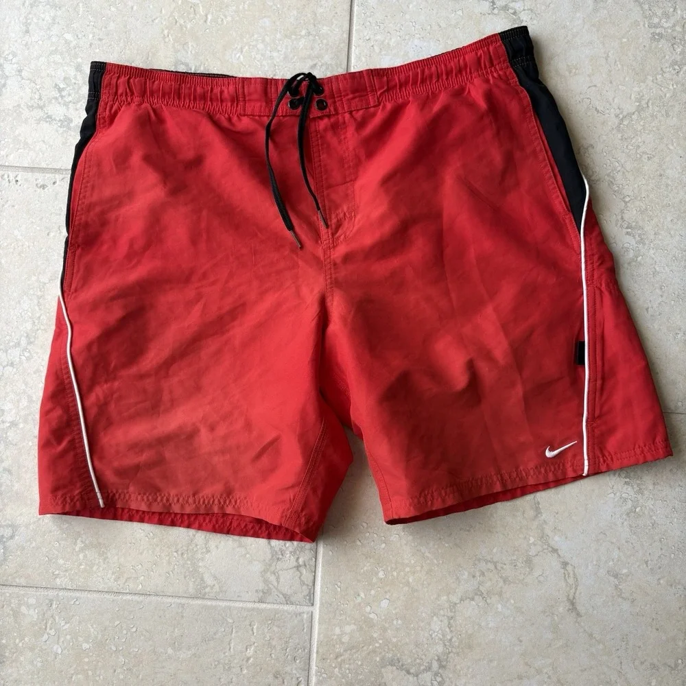 Vintage 2000s Nike Swim Shorts Mens Large Red Boardshorts Trunks Y2K Beach